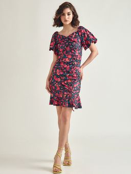 Cover Story - Navy Blue Iris Floral Bodycon Dress