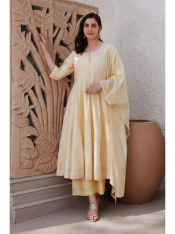 Biba - Women Cotton Blend Anarkali Embroidery Kurta with Palazzo & Dupatta (Set of 3)