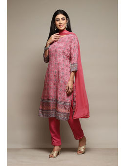 Biba - Pink Polyester Straight Kurta with Pant & Dupatta (Set of 3)