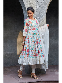 Biba - Women Cotton Printed Anarkali Kurta with Churidar & Dupatta (Set of 3)