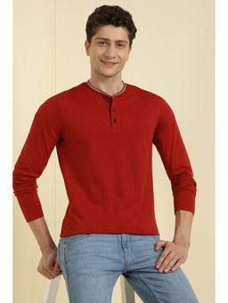 Allen Solly - Men Red Solid Henley Neck T-Shirt