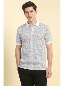 Allen Solly - Men White Floral Print Polo Neck T-Shirt