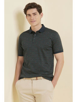 Allen Solly - Men Navy Blue Floral Print Polo Neck T-Shirt