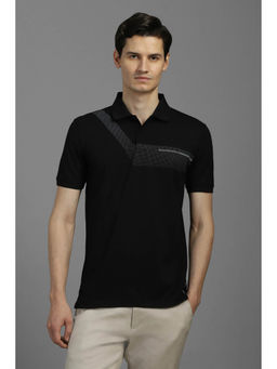 Louis Philippe - Men Black Printed Polo Neck T-Shirt