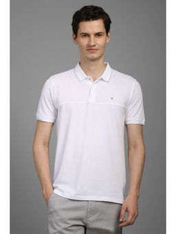 Louis Philippe - Men White Solid Polo Neck T-Shirt