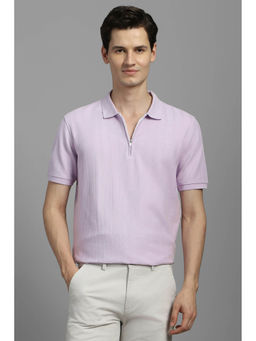 Louis Philippe - Men Lavender Textured Polo Neck T-Shirt