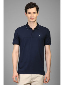 Louis Philippe - Men Navy Blue Solid Polo Neck T-Shirt