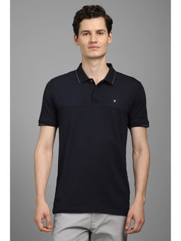 Louis Philippe - Men Navy Blue Solid Polo Neck T-Shirt
