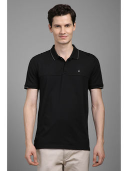 Louis Philippe - Men Black Solid Polo Neck T-Shirt