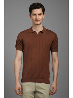 Louis Philippe - Men Brown Solid Polo Neck T-Shirt