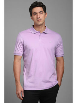 Louis Philippe - Men Lavender Solid Polo Neck T-Shirt