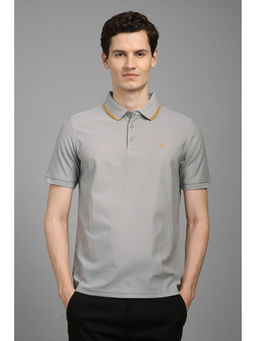Louis Philippe - Men Grey Textured Polo Neck T-Shirt