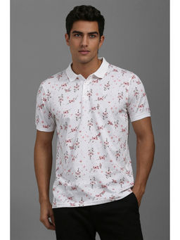 Louis Philippe - Men White Printed Polo Neck T-Shirt