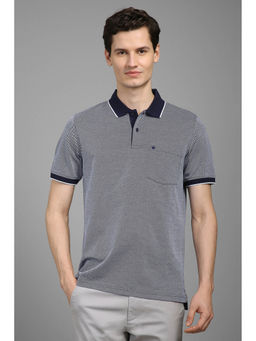 Louis Philippe - Men Navy Blue Print Polo Neck T-Shirt