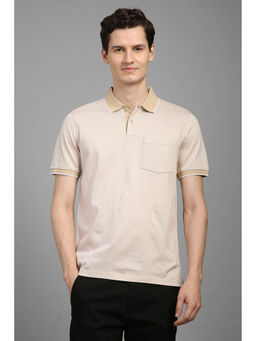 Louis Philippe - Men Beige Print Polo Neck T-Shirt