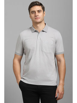 Louis Philippe - Men Grey Textured Polo Neck T-Shirt
