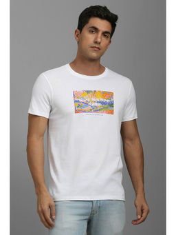 Louis Philippe - Men White Graphic Print Crew Neck T-Shirt