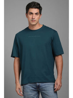 Louis Philippe - Men Teal Solid Crew Neck T-Shirt