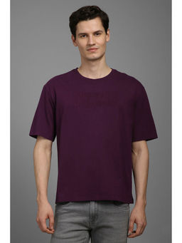 Louis Philippe - Men Purple Solid Crew Neck T-Shirt
