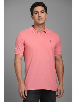 Louis Philippe - Men Pink Solid Polo Neck T-Shirt
