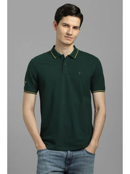 Louis Philippe - Men Green Solid Polo Neck T-Shirt