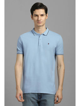 Louis Philippe - Men Light Blue Solid Polo Neck T-Shirt