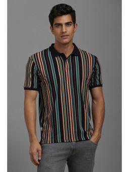 Louis Philippe - Men Multi-Color Stripes Polo Neck T-Shirt