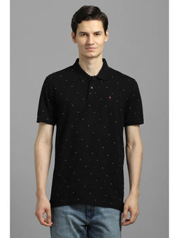 Louis Philippe - Men Black Print Polo Neck T-Shirt