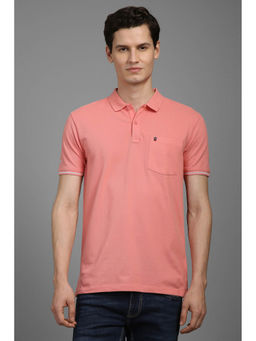 Louis Philippe - Men Peach Solid Polo Neck T-Shirt
