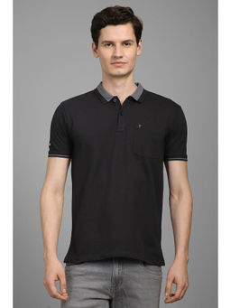 Louis Philippe - Men Black Solid Polo Neck T-Shirt