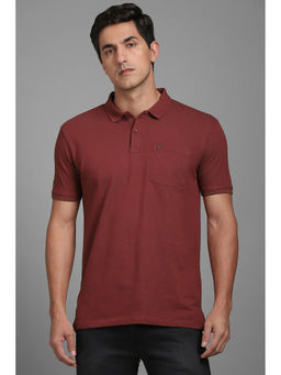 Louis Philippe - Men Maroon Solid Polo Neck T-Shirt