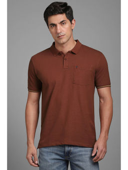 Louis Philippe - Men Brown Solid Polo Neck T-Shirt