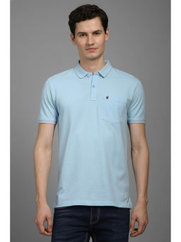 Louis Philippe - Men Light Blue Solid Polo Neck T-Shirt