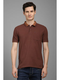 Louis Philippe - Men Brown Solid Polo Neck T-Shirt