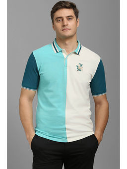 Louis Philippe - Men Blue Colorblock Polo Neck T-Shirt