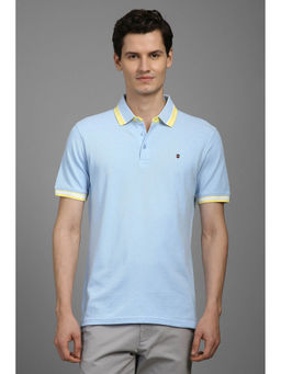 Louis Philippe - Men Light Blue Solid Polo Neck T-Shirt