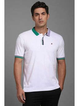 Louis Philippe - Men White Solid Polo Neck T-Shirt