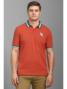 Louis Philippe - Men Orange Embroidered Polo Neck T-Shirt