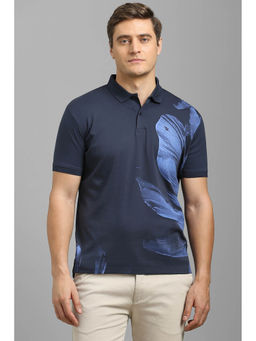 Louis Philippe - Men Navy Blue Print Polo Neck T-Shirt