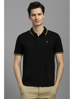 Louis Philippe - Men Black Solid Polo Neck T-Shirt