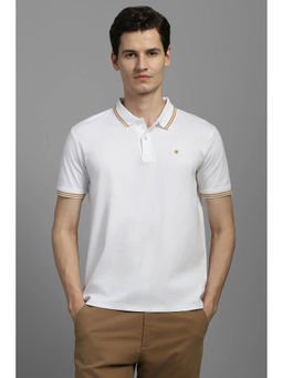 Louis Philippe - Men White Solid Polo Neck T-Shirt