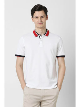 Peter England - Men White Solid Polo Neck T-Shirt