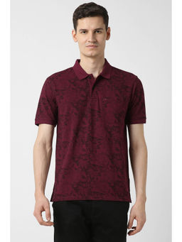 Peter England - Men Maroon Print Polo Neck T-Shirt