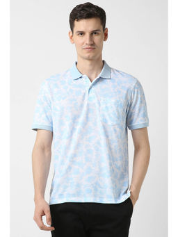 Peter England - Men Blue Print Polo Neck T-Shirt