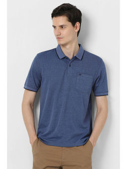 Peter England - Men Blue Solid Polo Neck T-Shirt