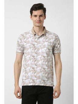 Peter England - Men Beige Print Polo Neck T-Shirt