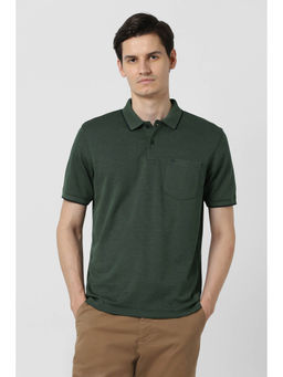 Peter England - Men Green Solid Polo Neck T-Shirt