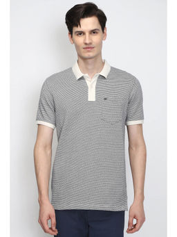 Peter England - Men Navy Blue Self Design Polo Neck T-Shirt