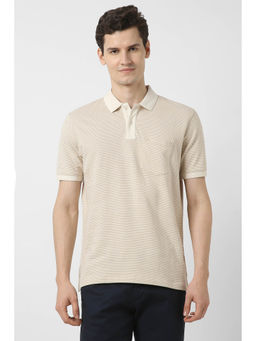 Peter England - Men Beige Print Half Sleeves Polo Neck T-Shirt