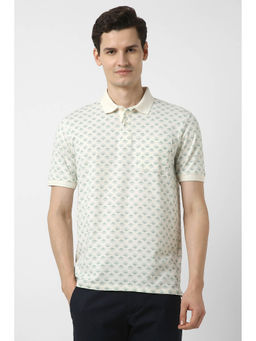 Peter England - Men Beige Print Polo Neck T-Shirt